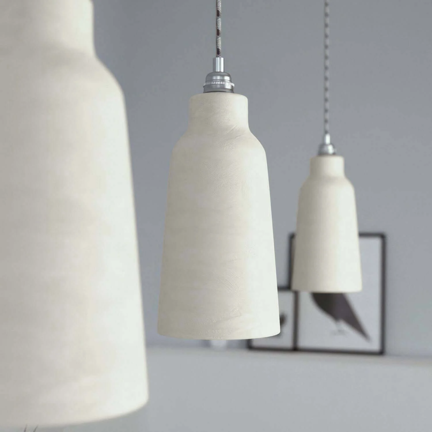 Abat-jour Bouteille en céramique, collection Materia - Made in Italy - Taupe strié - Image 3