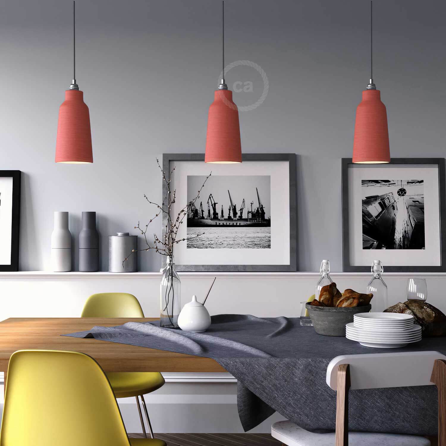 Abat-jour Bouteille en céramique, collection Materia - Made in Italy - Corail strié - Image 2