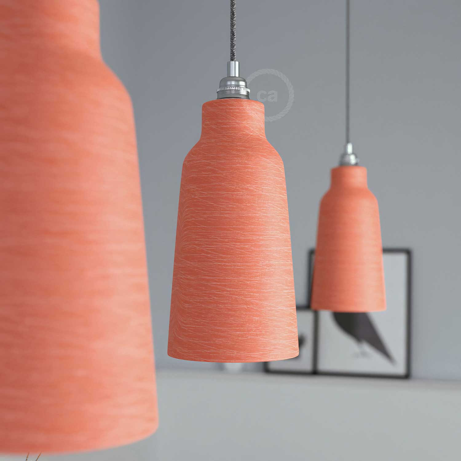 Abat-jour Bouteille en céramique, collection Materia - Made in Italy - Corail strié - Image 3