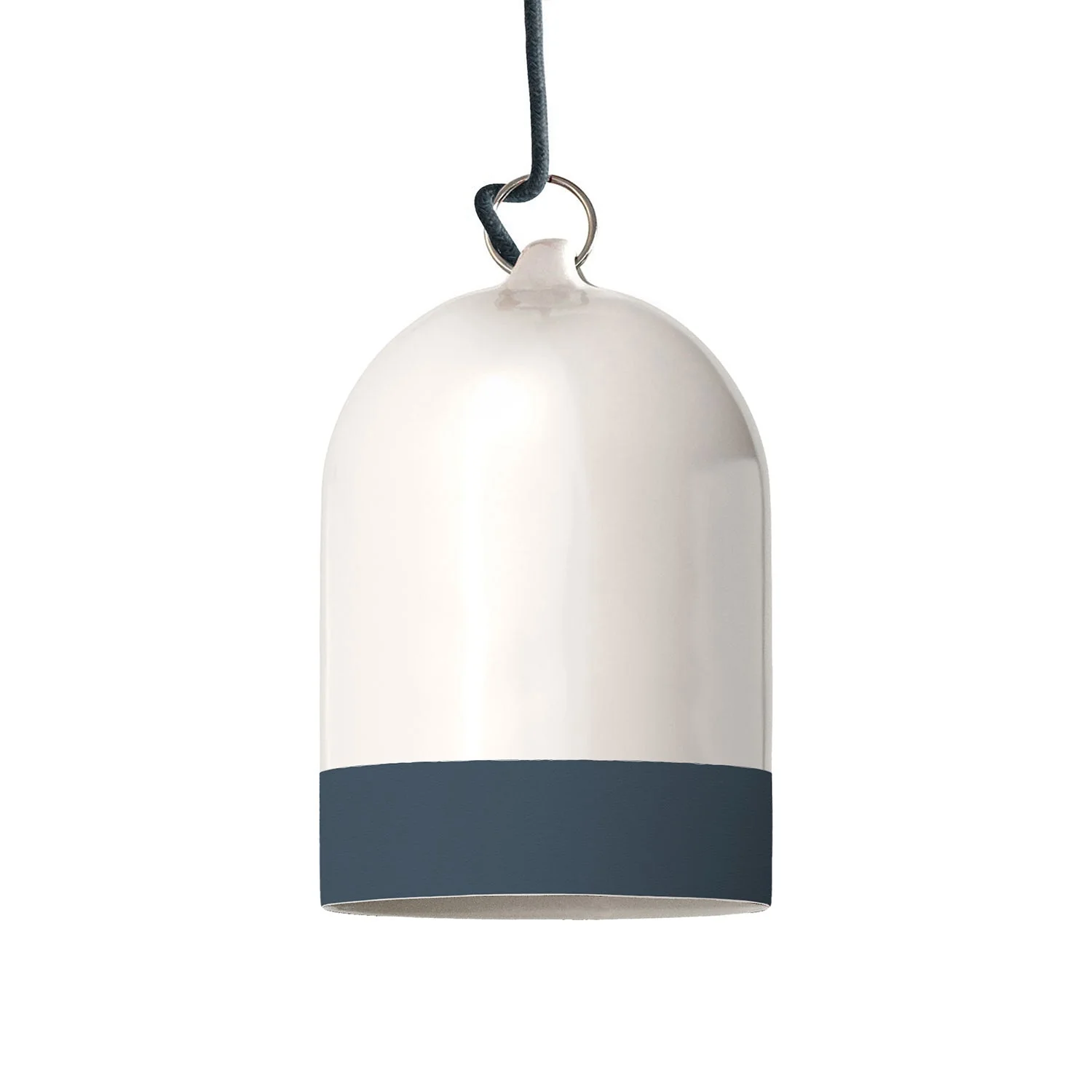 Abat-jour Campana Mini XS bicolore en céramique Blanc et Pétrole, collection Materia - Fabriqué en Italie