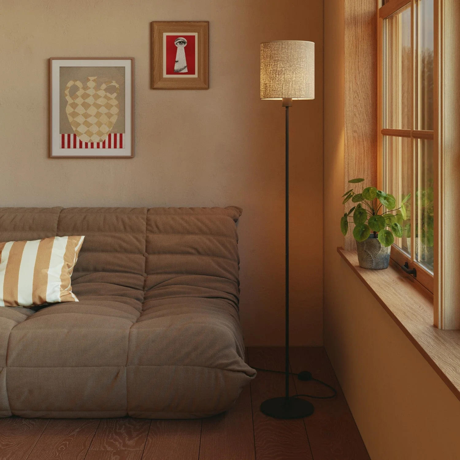 Abat-jour Cylindre M en tissu avec culot E27 - Made in Italy - Jute naturelle - Image 2