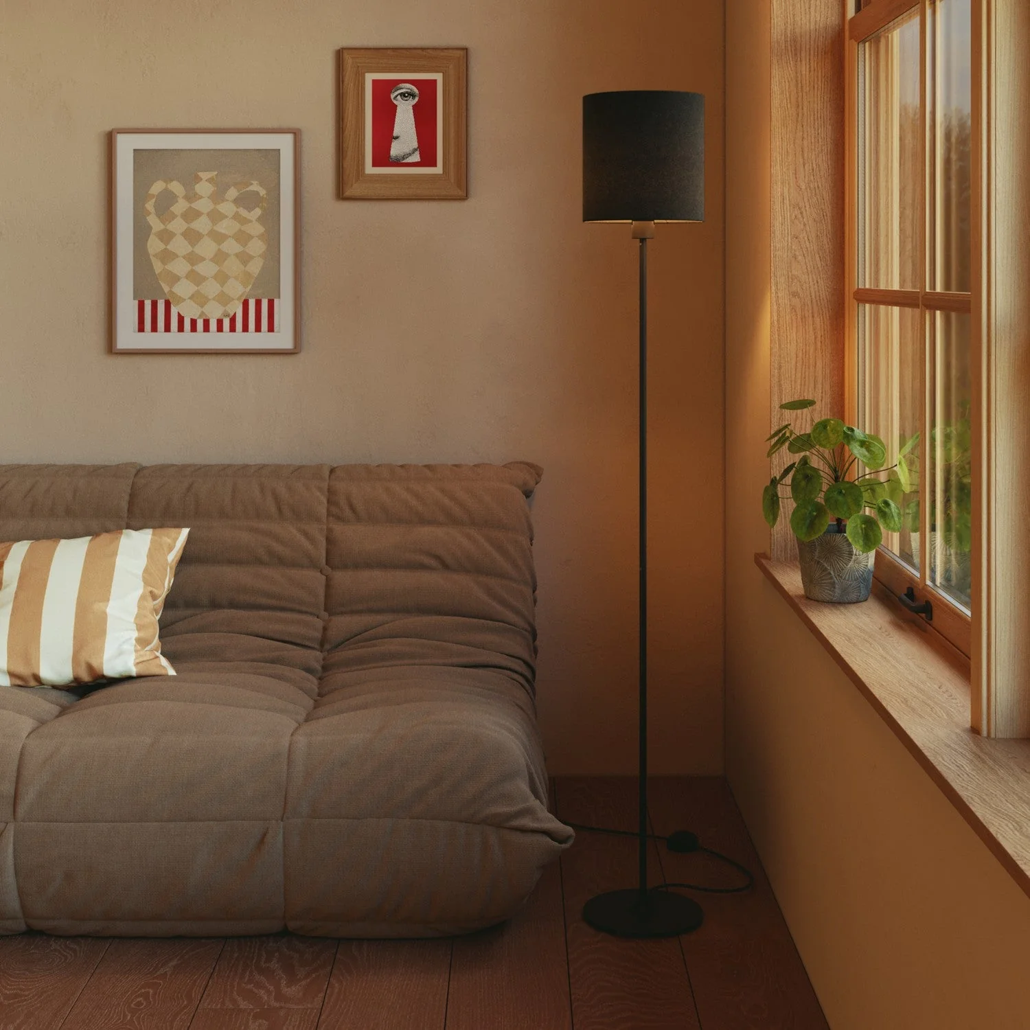 Abat-jour Cylindre M en tissu avec douille E27 - Made in Italy - Laine gris foncé - Image 2