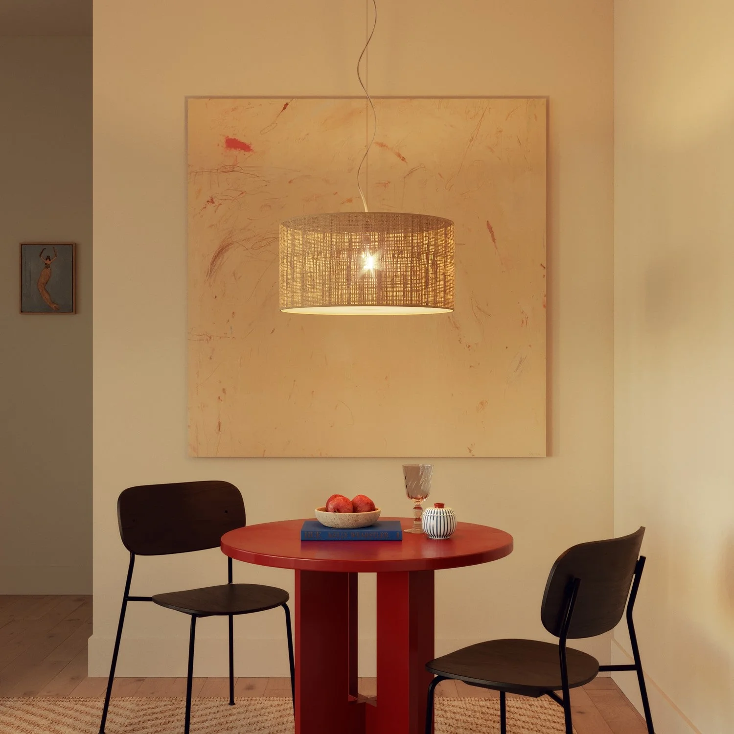 Abat-jour Cylindre XL en tissu avec douille E27 - Fabriqué en Italie - Raphia - Image 2