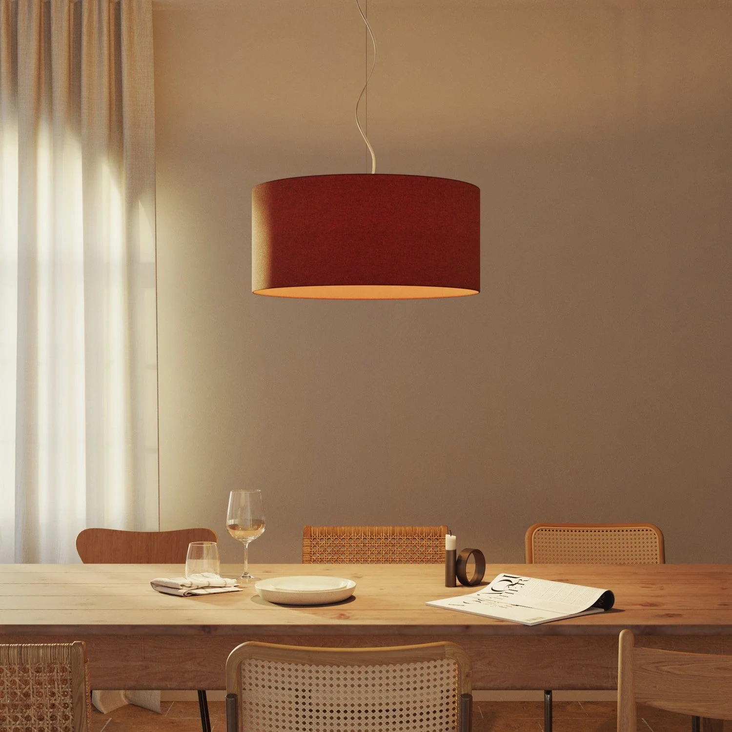Abat-jour Cylindre XXL en tissu avec douille E27 - Fabriqué en Italie - Laine Homard - Image 2