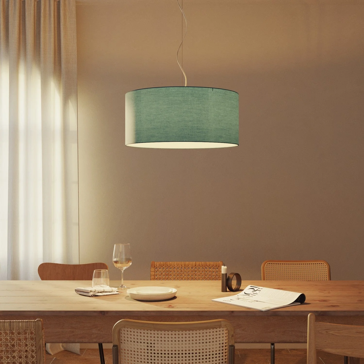 Abat-jour Cylindre XXL en tissu avec douille E27 - Fabriqué en Italie - Toile Vert Dubbio - Image 2