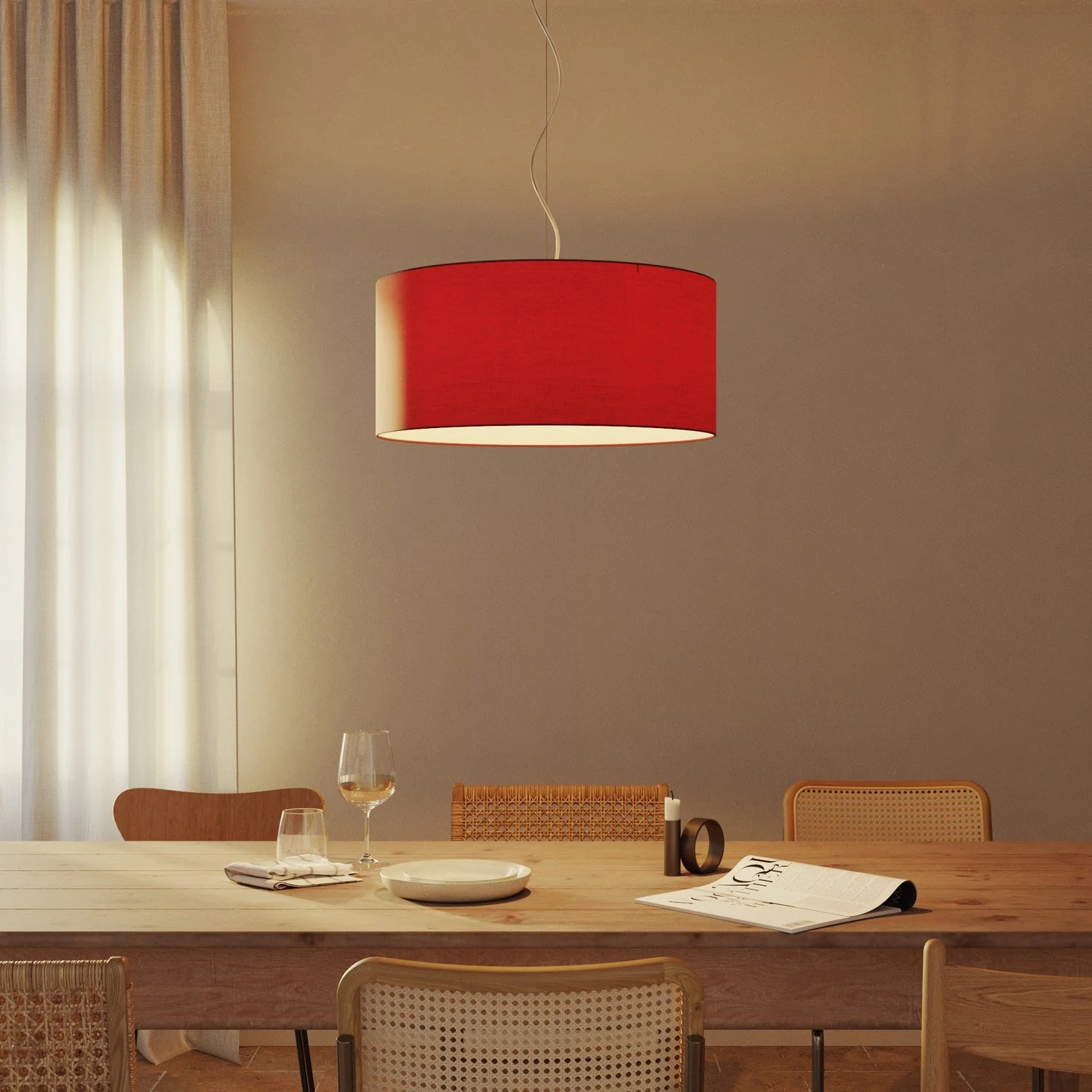 Abat-jour Cylindre XXL en tissu avec douille E27 – Made in Italy – Toile Rouge - Image 2