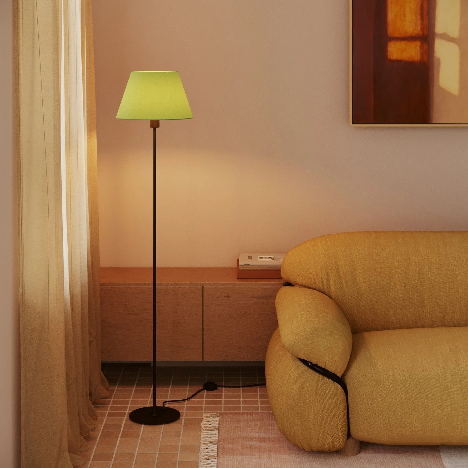 Abat-jour Impero M en tissu pour lampadaire avec douille E27 - Made in Italy - Cinette Vert Pistache - Image 2