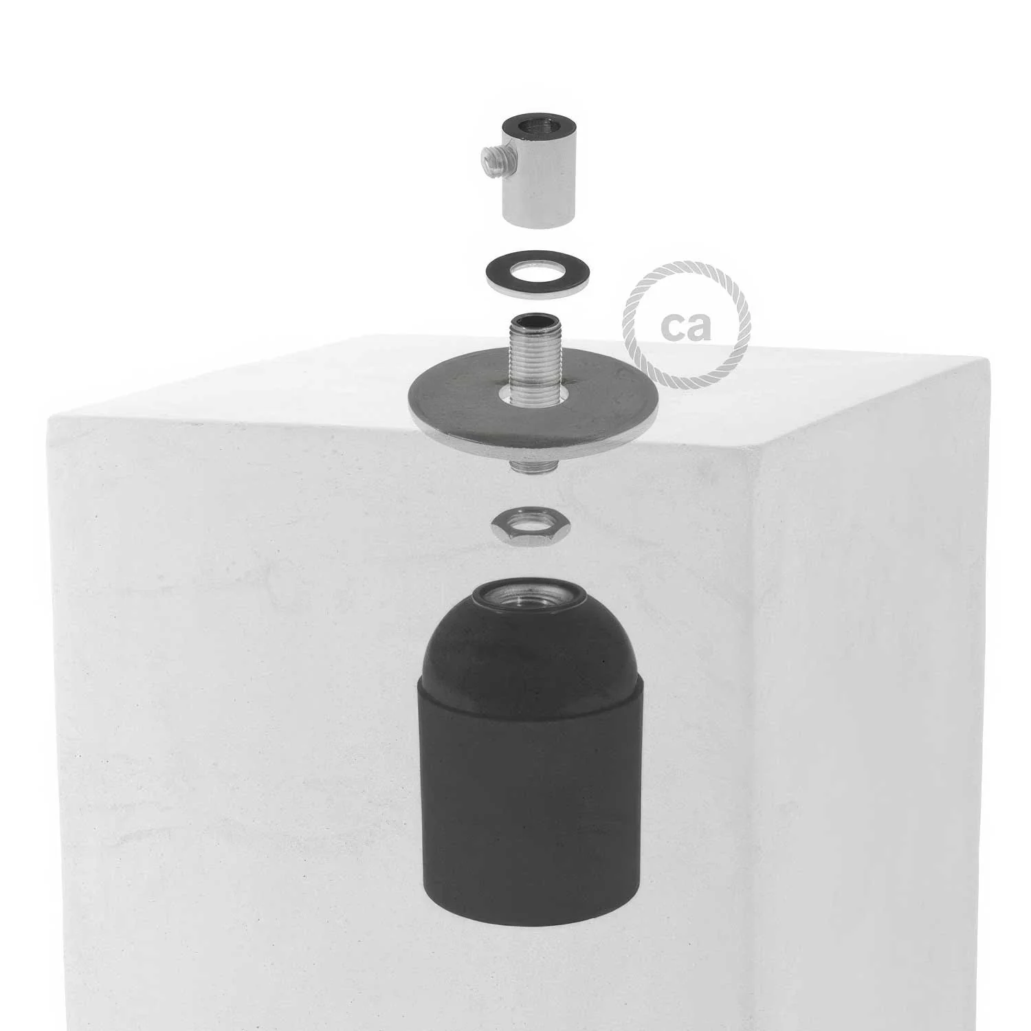 Abat-jour en ciment Cube pour lampe suspendue, complet avec serre-câble et douille E27 - Ciment clair - Image 4