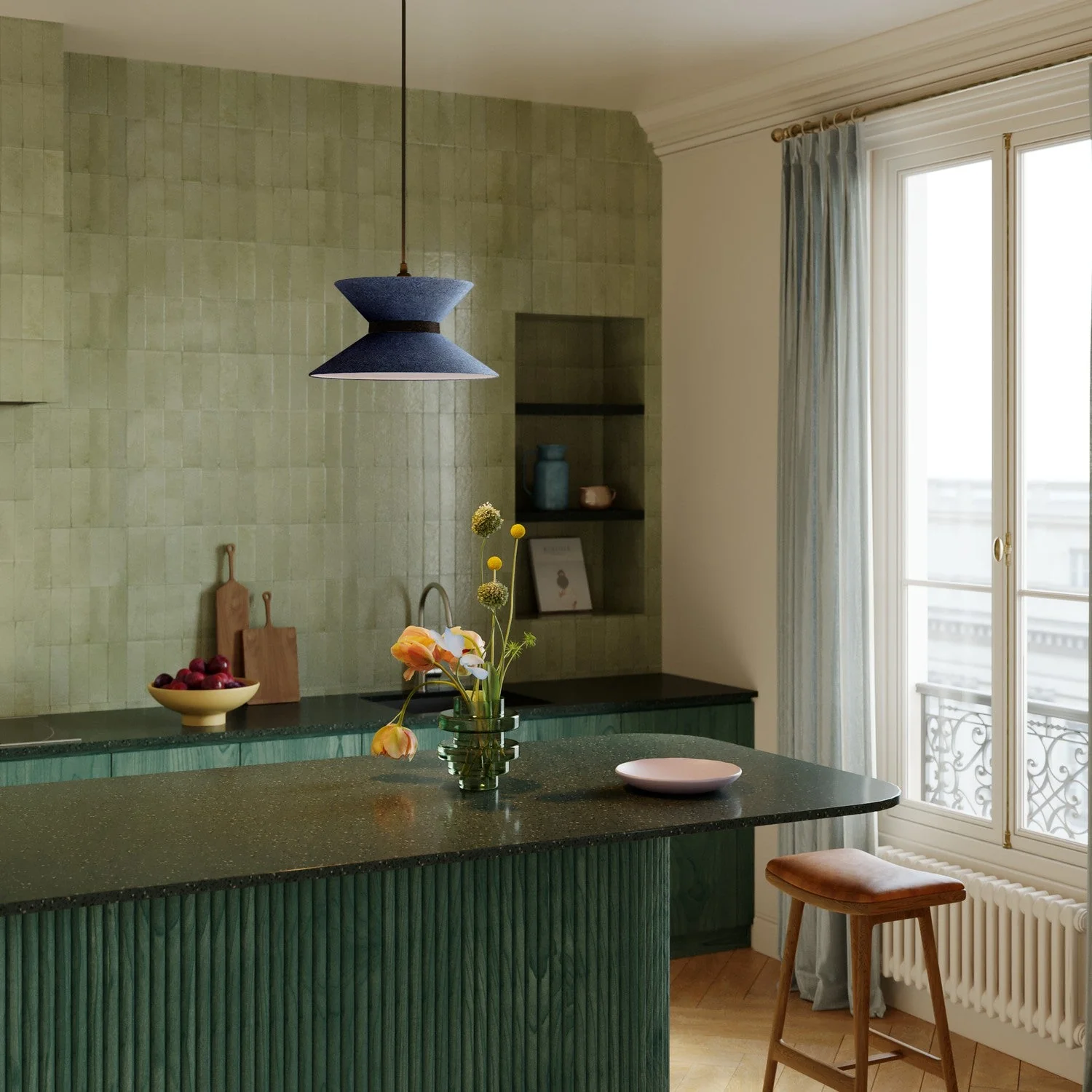 Abat-jour en tissu Sablier pour suspension - Laine Bleue - Image 11