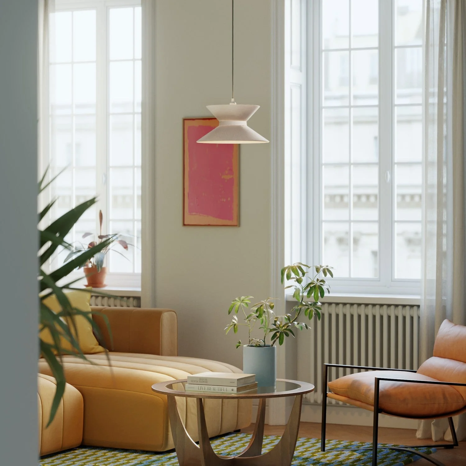 Abat-jour en tissu Sablier pour lampe suspendue - Laine Sable - Image 2