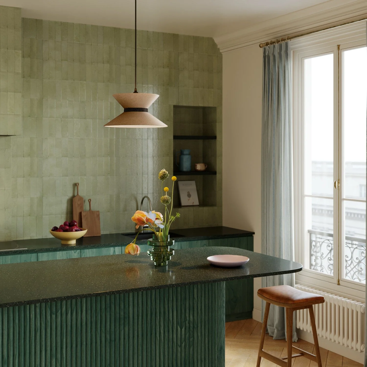 Abat-jour en tissu Sablier pour suspension - Laine Marron - Image 11