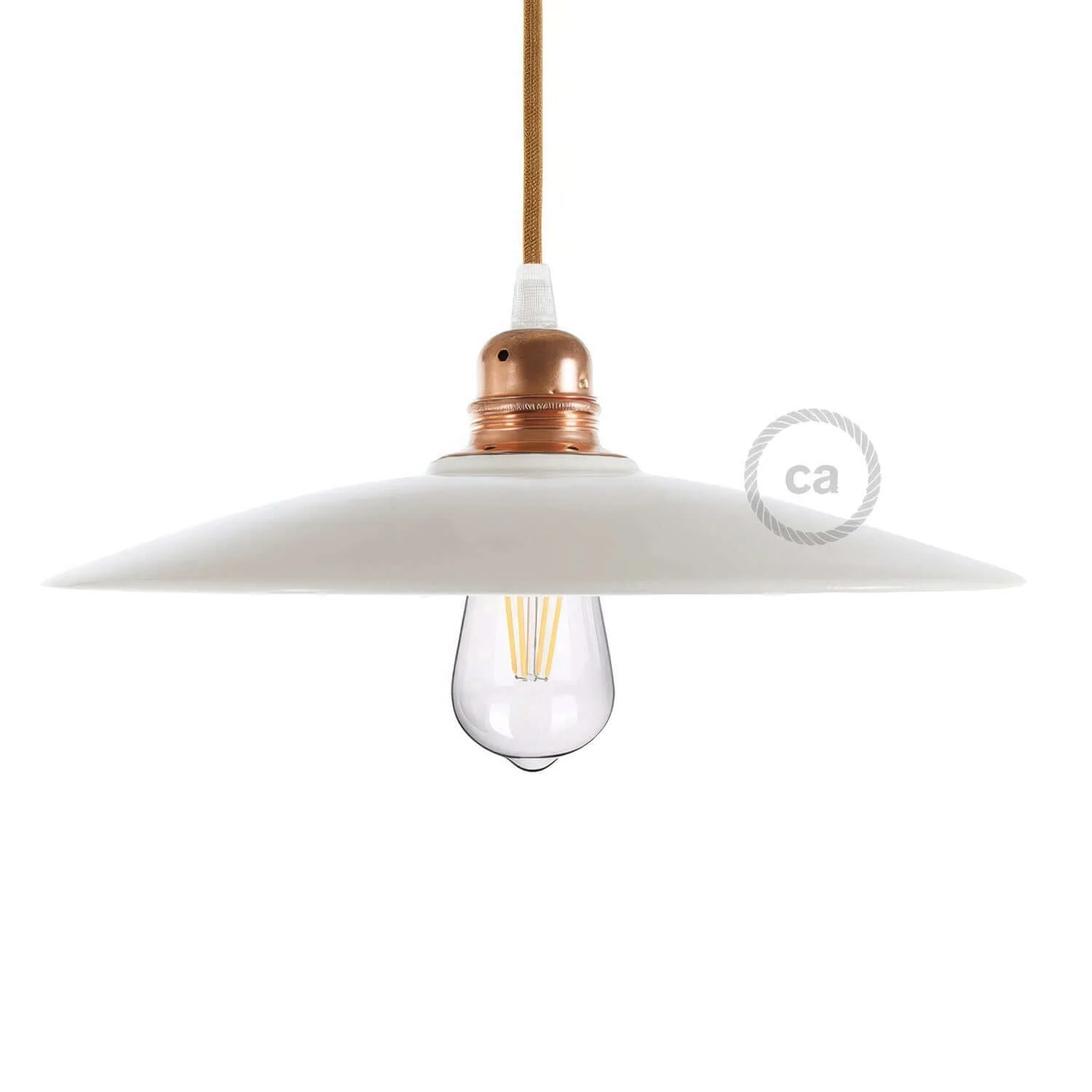 Abat-jour plat en céramique pour suspension - Made in Italy - Blanc brillant