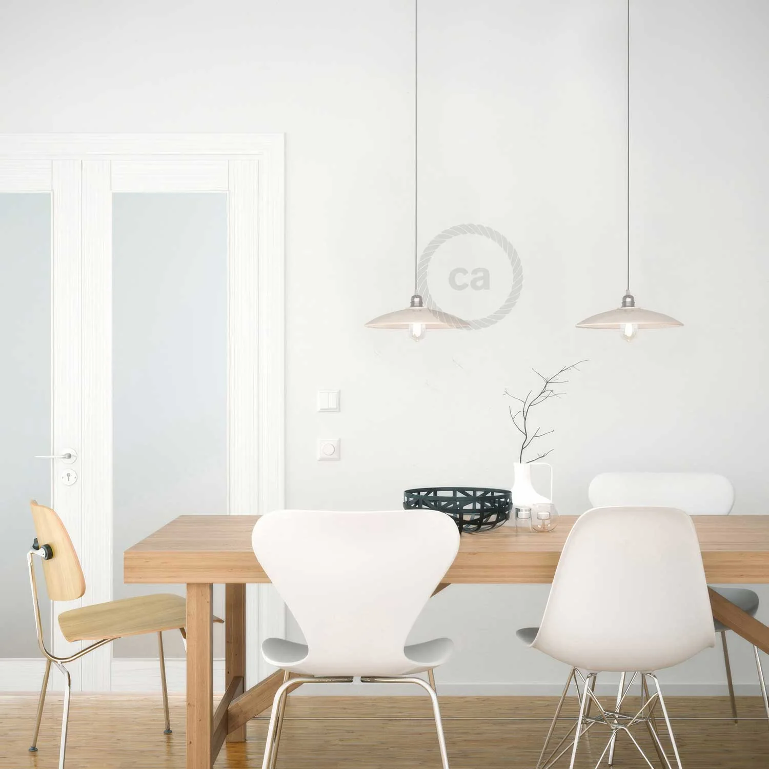 Abat-jour plat en céramique pour suspension - Made in Italy - Blanc brillant - Image 2