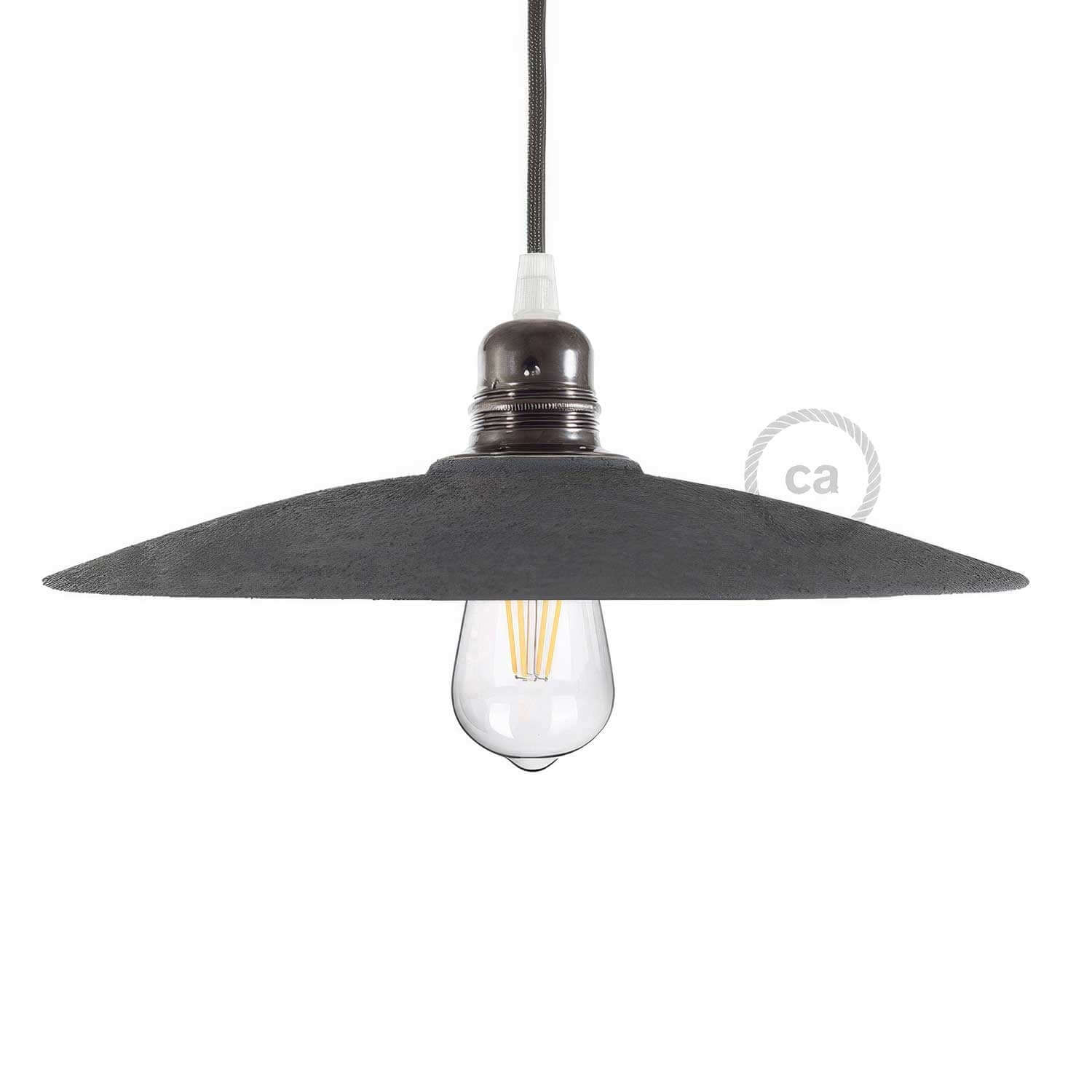 Abat-jour plat en céramique pour suspension - Made in Italy - Effet béton