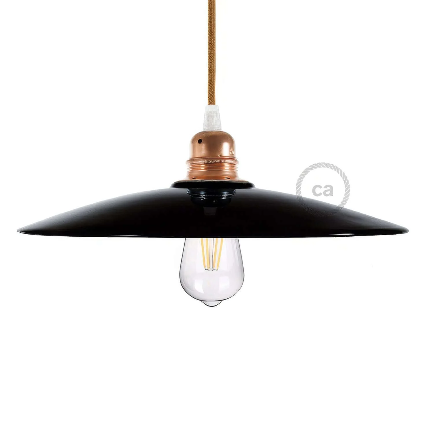 Abat-jour plat en céramique pour suspension - Fabriqué en Italie - Noir - Cuivre