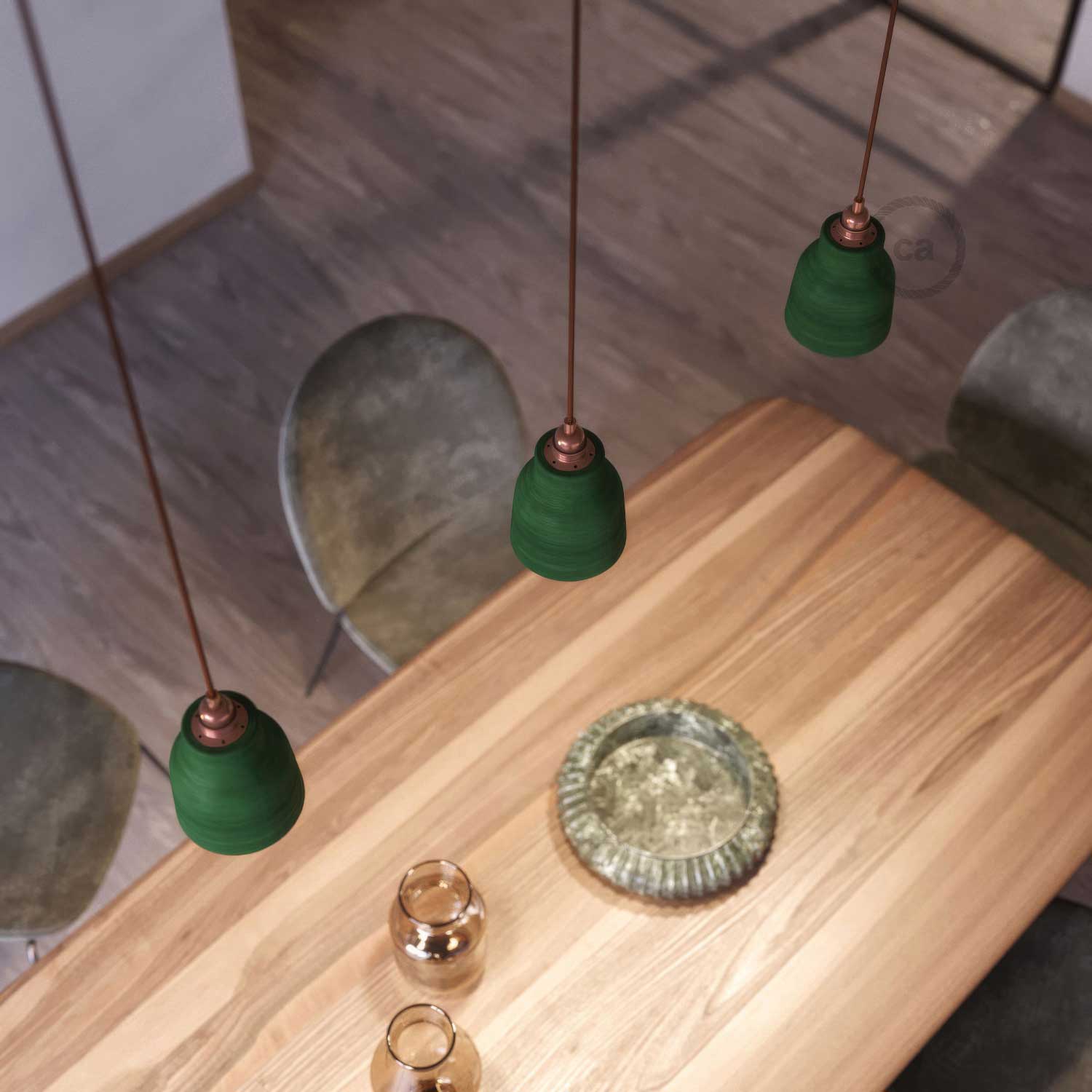 Abat-jour Vaso en céramique, collection Materia - Made in Italy - Evergreen strié - Image 3