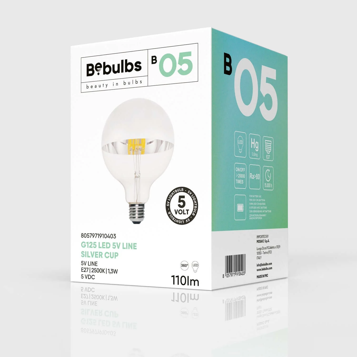 Ampoule LED Demi‑Sphère Argent Ligne 5V filament court Globe G125 1,3 W 110 Lm E27 2500 K Dimmable - B05 - Image 4