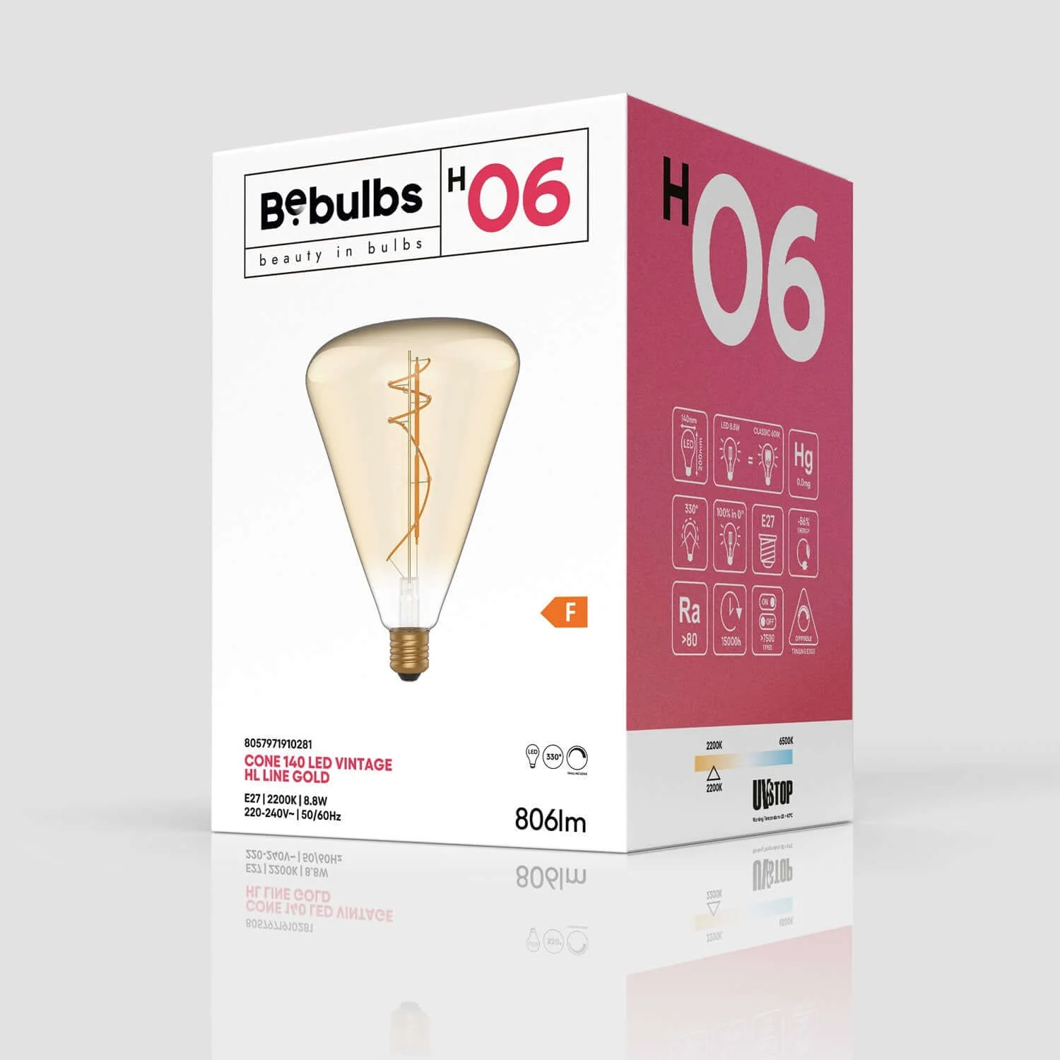 Ampoule LED dorée Cone 140 8,8W 806Lm E27 2200K dimmable - H06 - Image 4