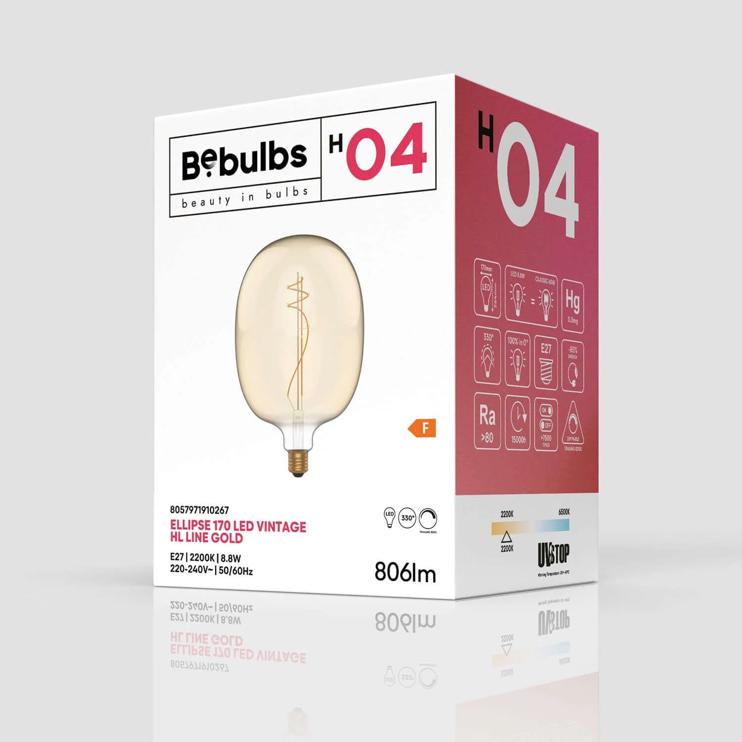 Ampoule LED Dorée Ovale 170 8,8W 806Lm E27 2200K Dimmerable - H04 - Image 4