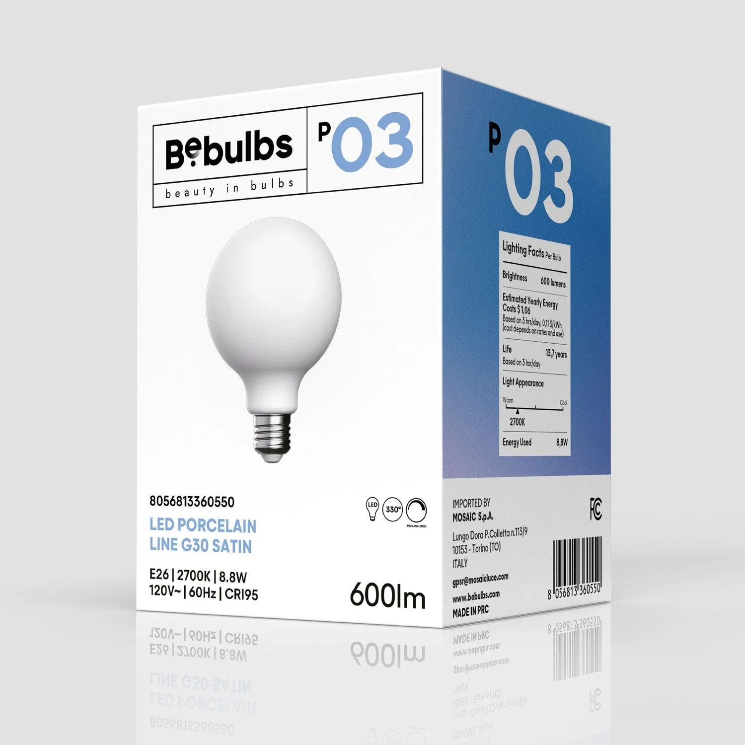 Ampoule LED effet porcelaine CRI 95 G30 8,8W 600 lm E26 120V 2700K dimmable - P03 - Image 4