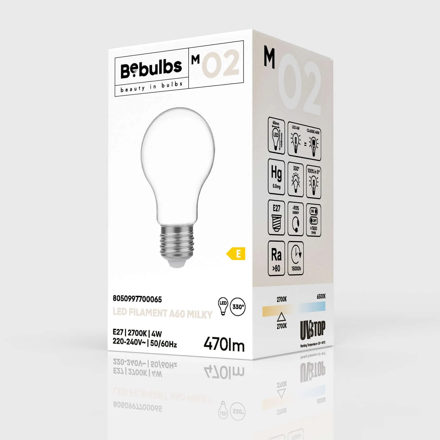 Ampoule LED Milky Goutte A60 4W 470Lm E27 2700K - M02 - Image 4