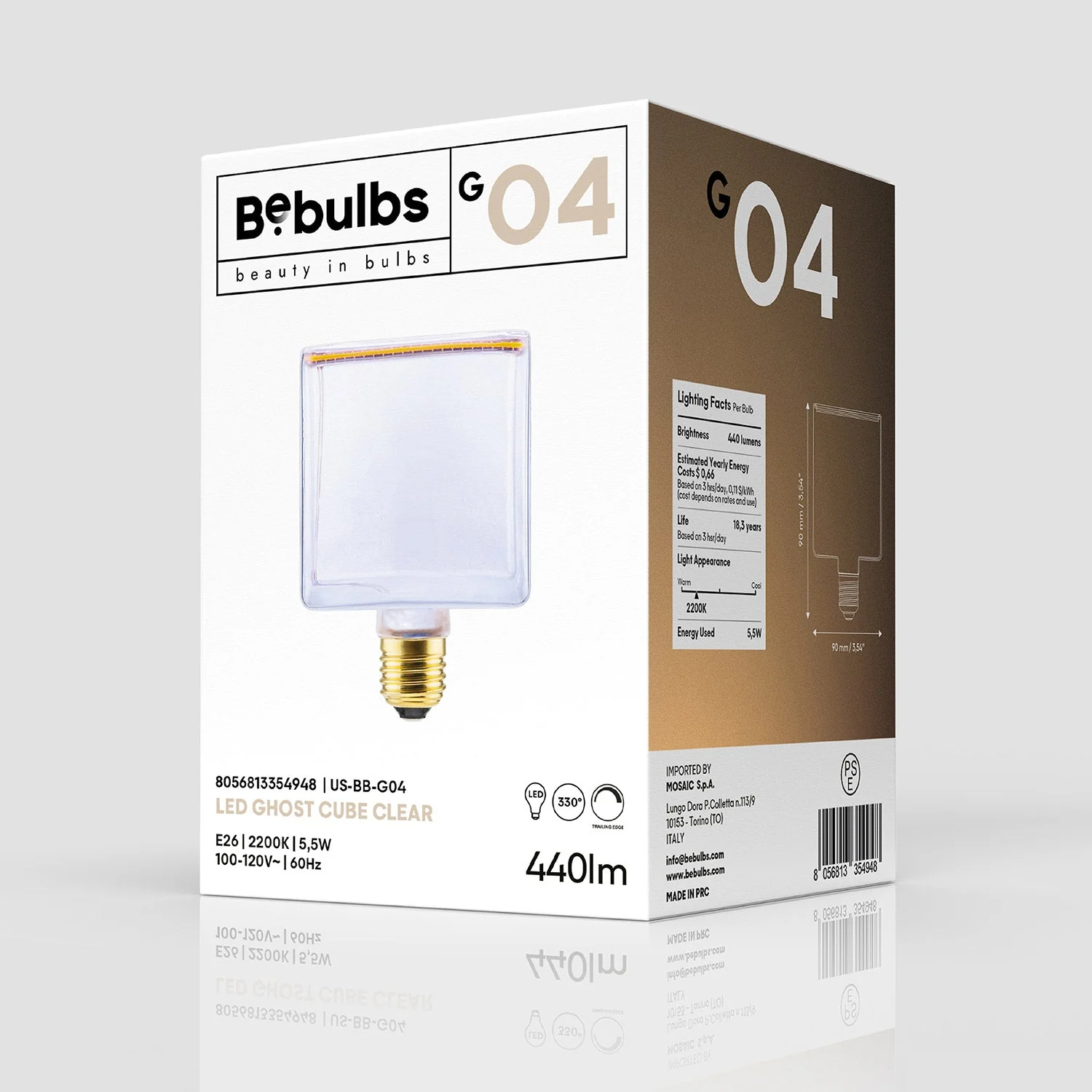 Ampoule LED Clear Light Bulb Ghost Line CRI 90 Cube 5,5W 440Lm E26 120V 2200K Dimmable - G04 - Image 5