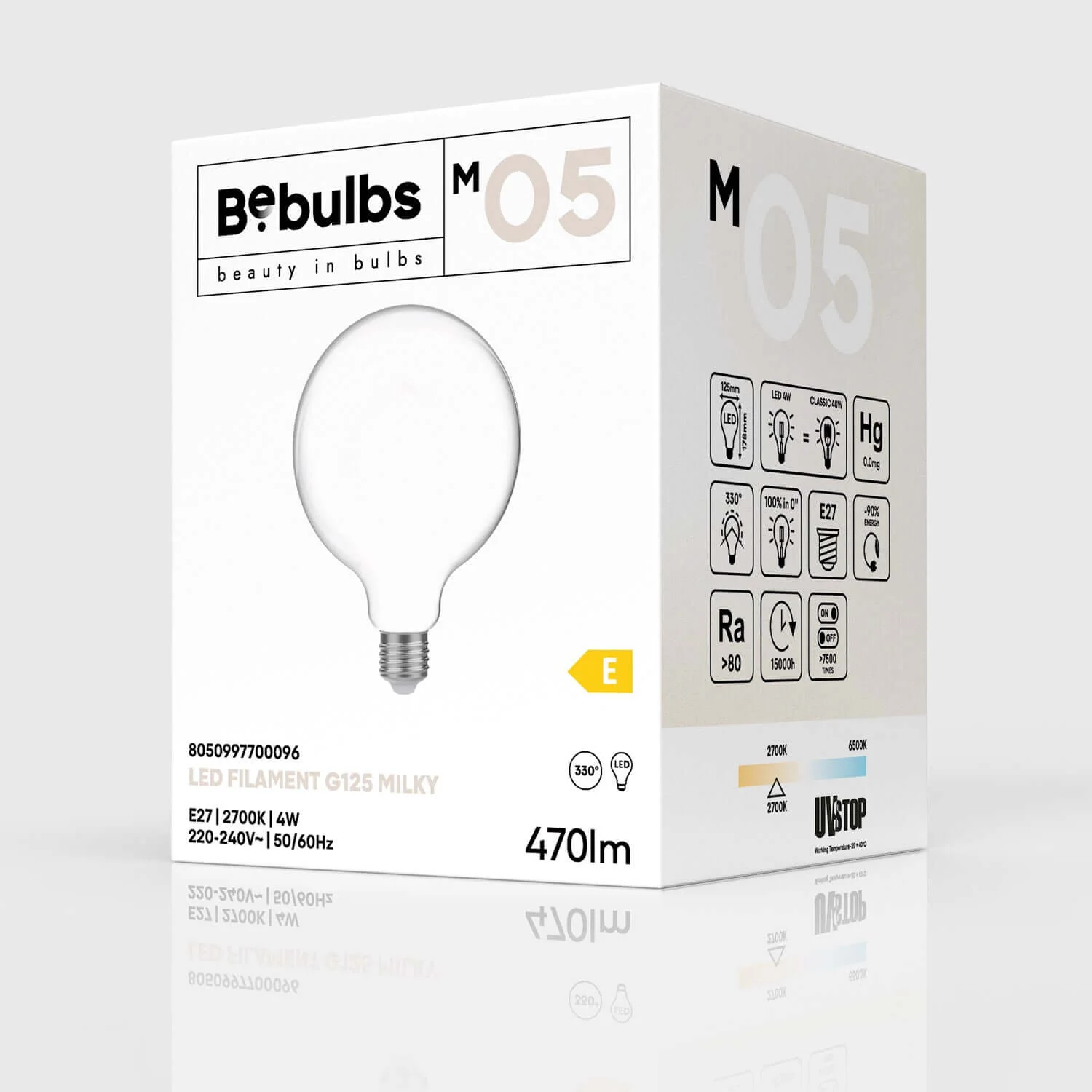 Ampoule LED Milky Globo G125 4W 470Lm E27 2700K - M05 - Image 4