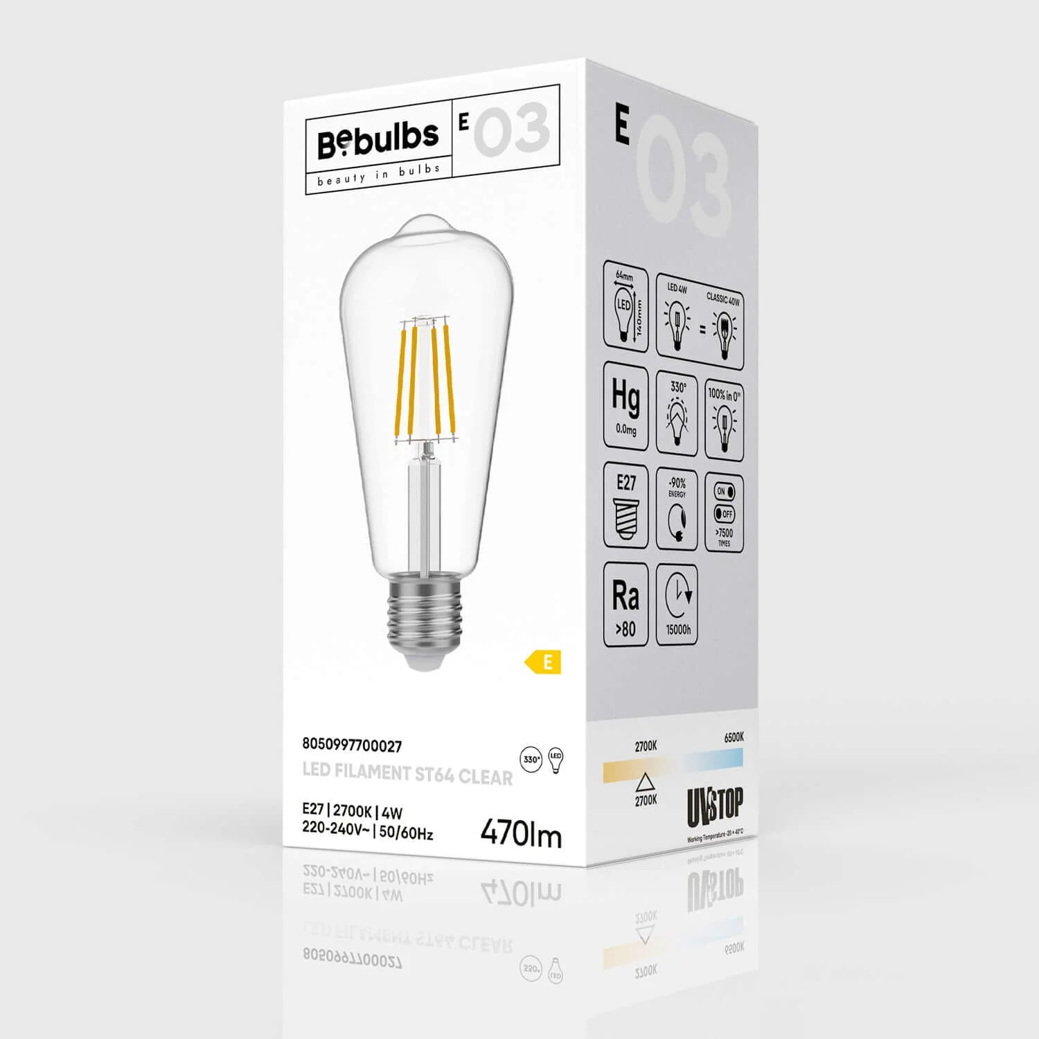 Ampoule LED Transparente Edison ST64 4W 470Lm E27 2700K - E03 - Image 4