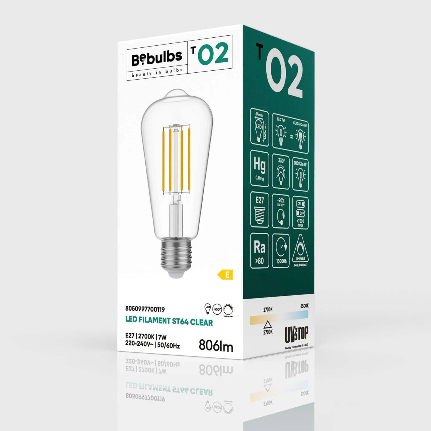 Ampoule LED Transparente Edison ST64 7W 806Lm E27 2700K Dimmable - T02 - Image 4