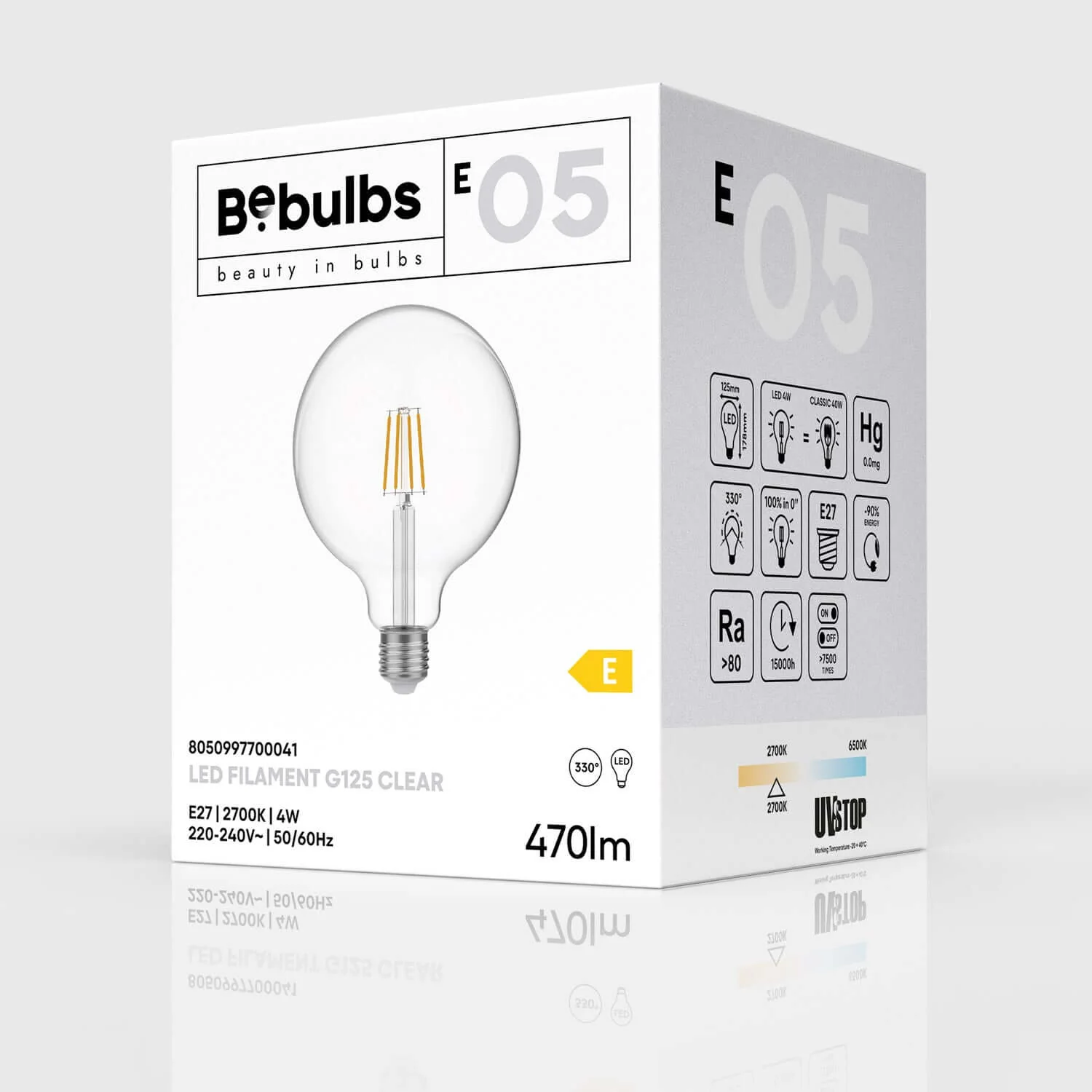 Ampoule LED Transparente Globe G125 4W 470Lm E27 2700K - E05 - Image 4