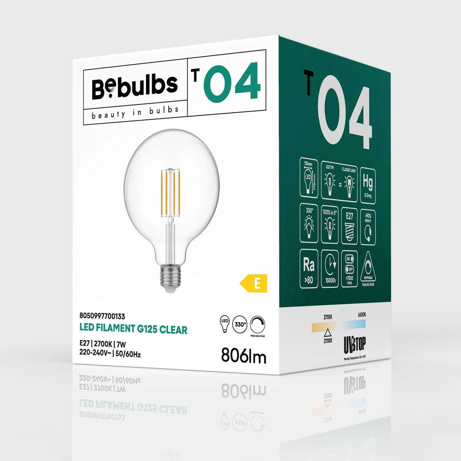 Ampoule LED Transparente Globe G125 7W 806Lm E27 2700K Dimmable - T04 - Image 4
