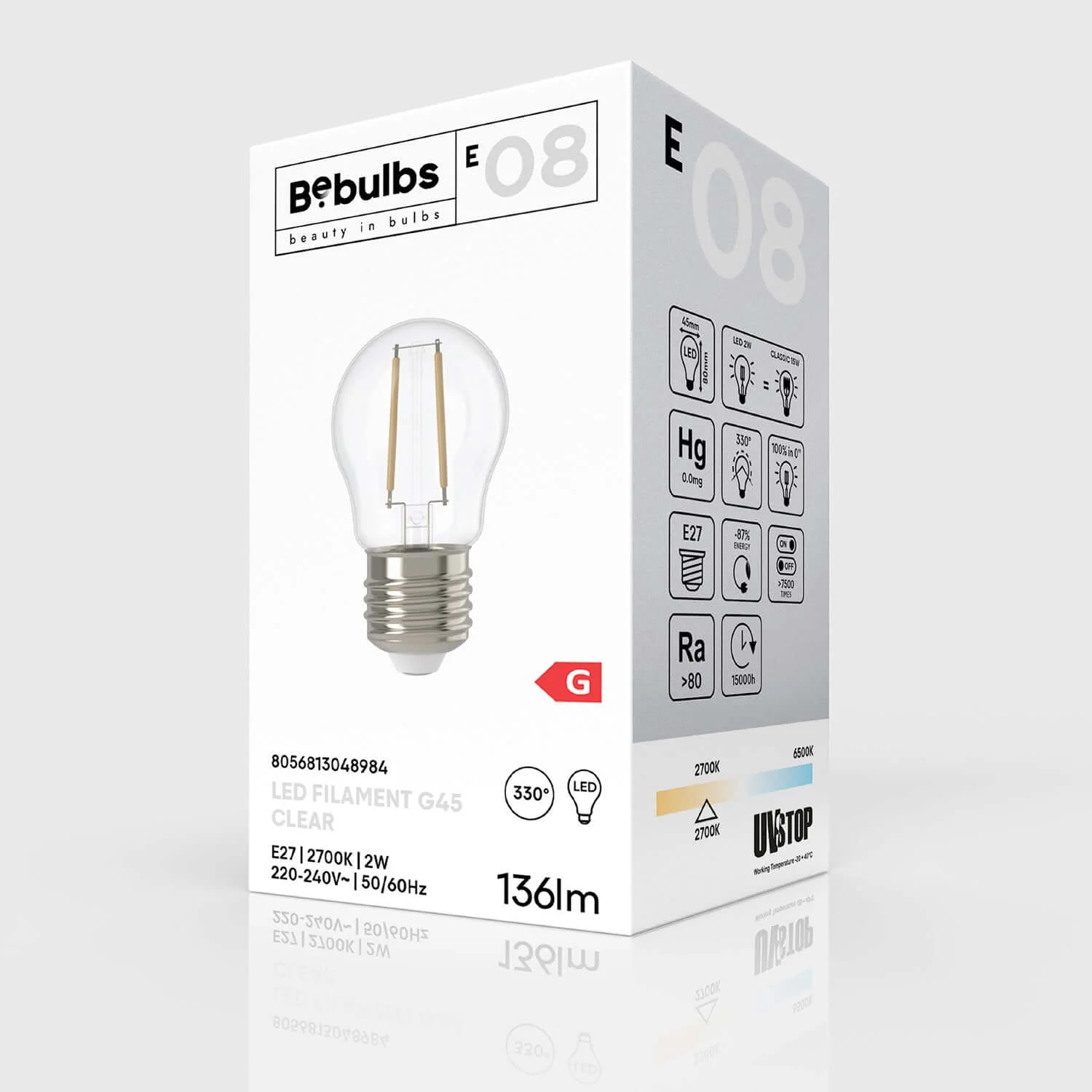 Ampoule LED Transparente Globetta G45 2W 136Lm E27 2700K - E08 - Image 4