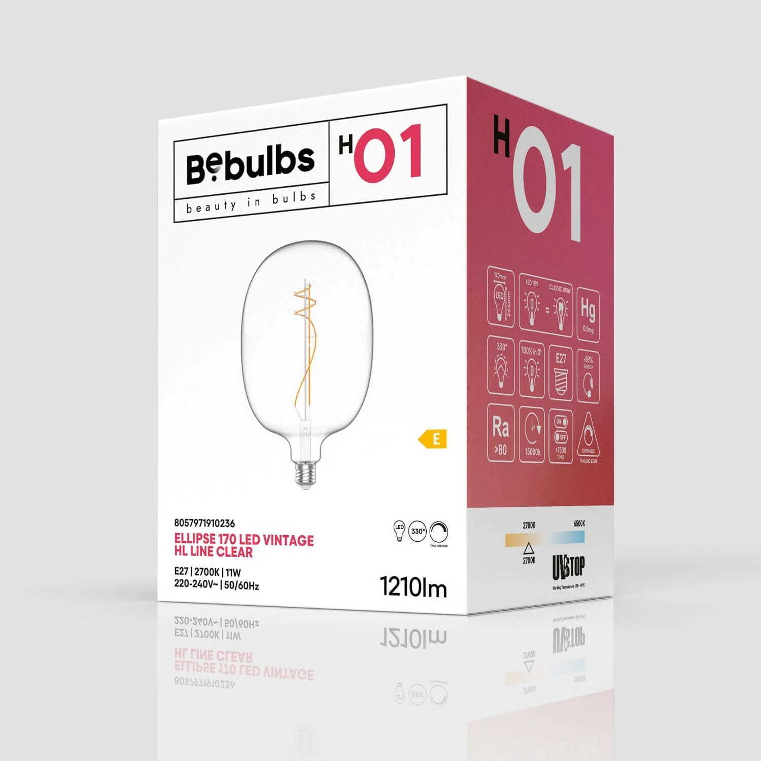 Ampoule LED Transparente Ovale 170 11W 1210Lm E27 2700K Dimmerable - H01 - Image 4