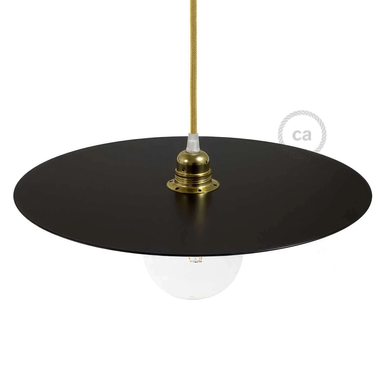 Plat Ellepì oversize en fer peint pour lampes à suspension, diamètre 40 cm - Made in Italy - Noir