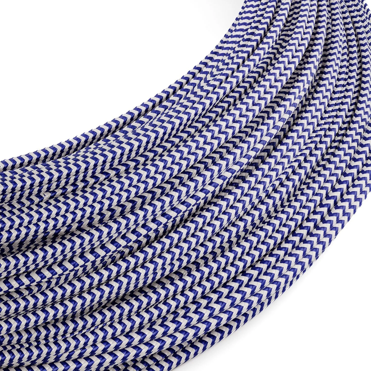 Câble ELV gainé tissu effet soie ZigZag Blanc et Bleu RZ12