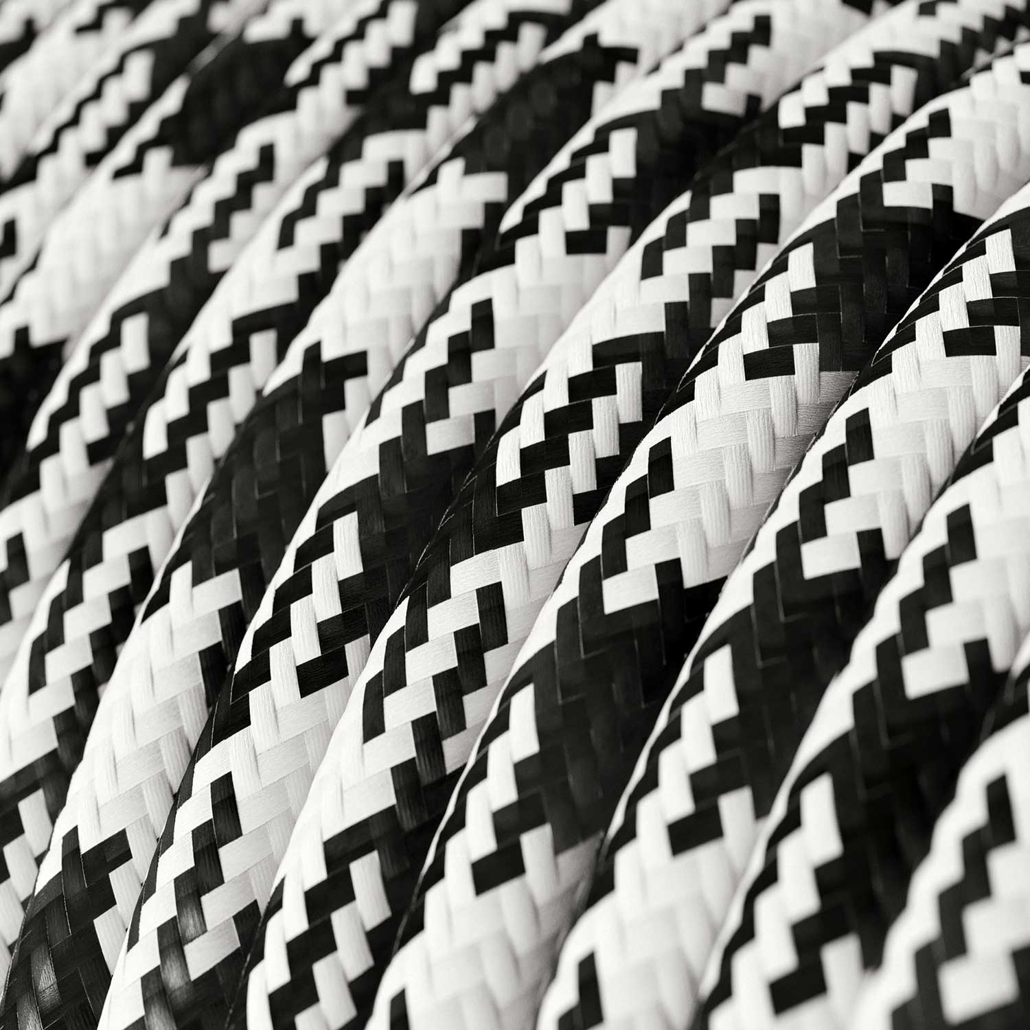 Câble coloré en tissu Blanc Optique et Noir Carbone Pied de Poule brillant - L’Original Creative Cables - RP04 - Image 2