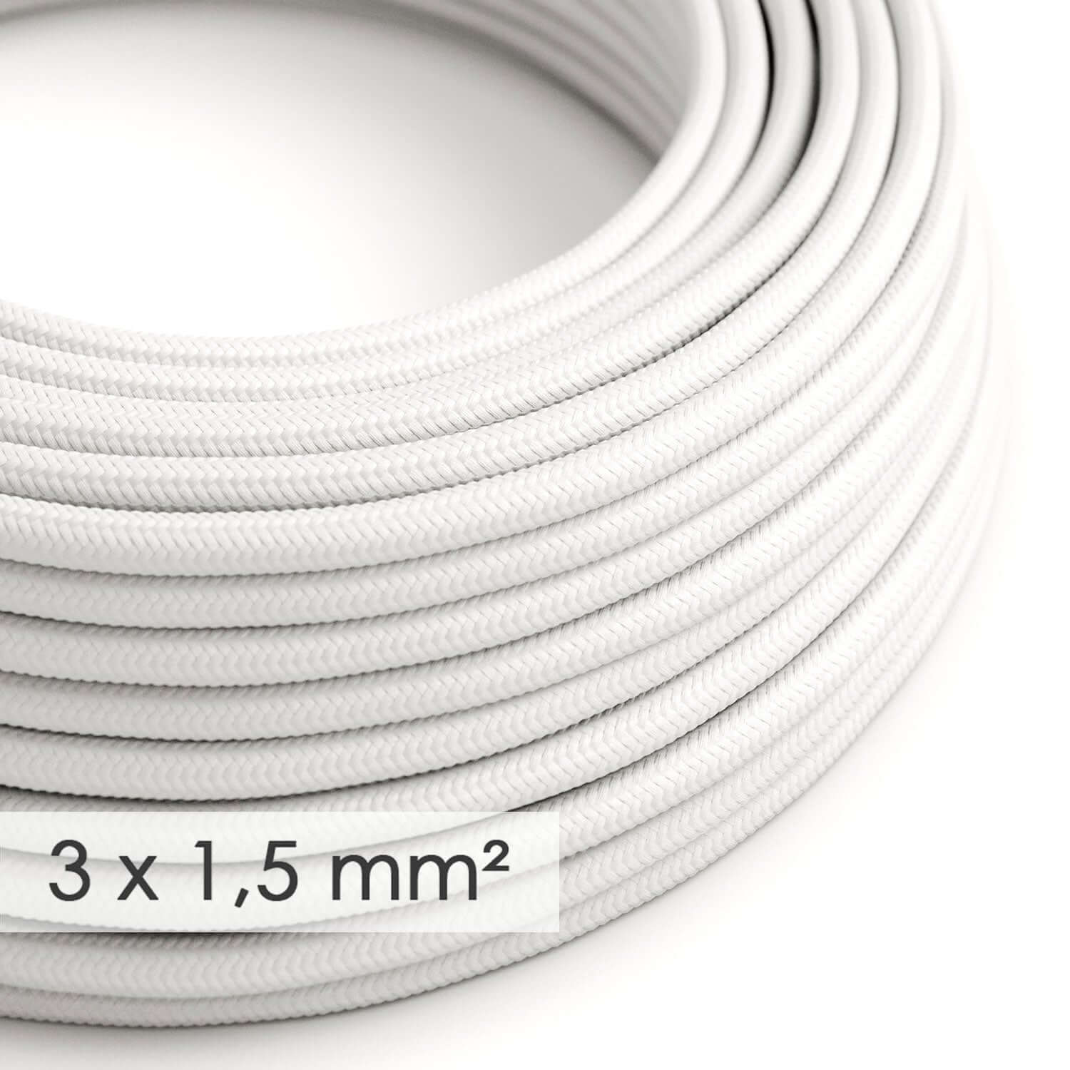 Câble électrique à large section 3x1,50 rond - tissu effet soie Blanc RM01