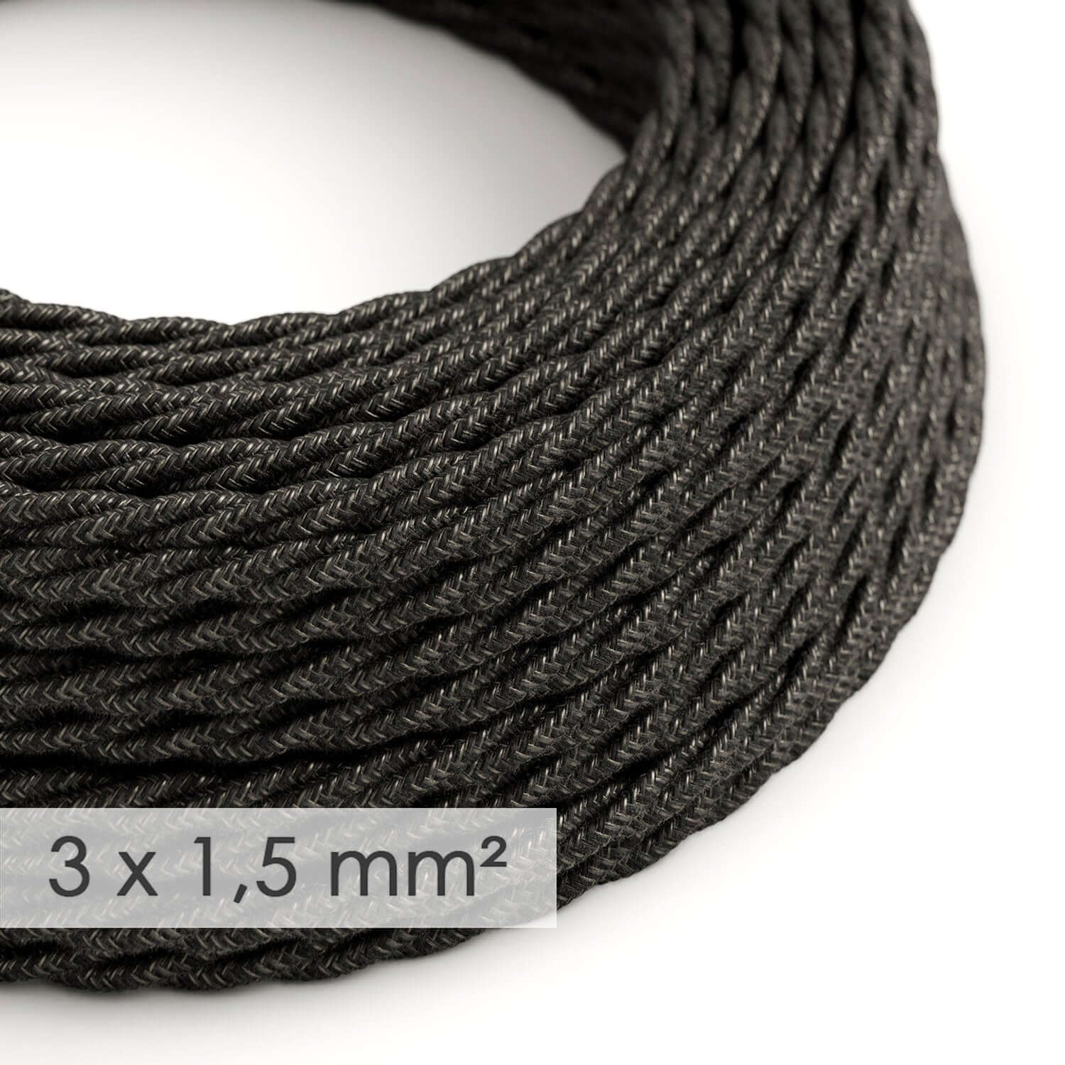 Câble électrique à large section 3x1,50 tressé - lin naturel Anthracite TN03