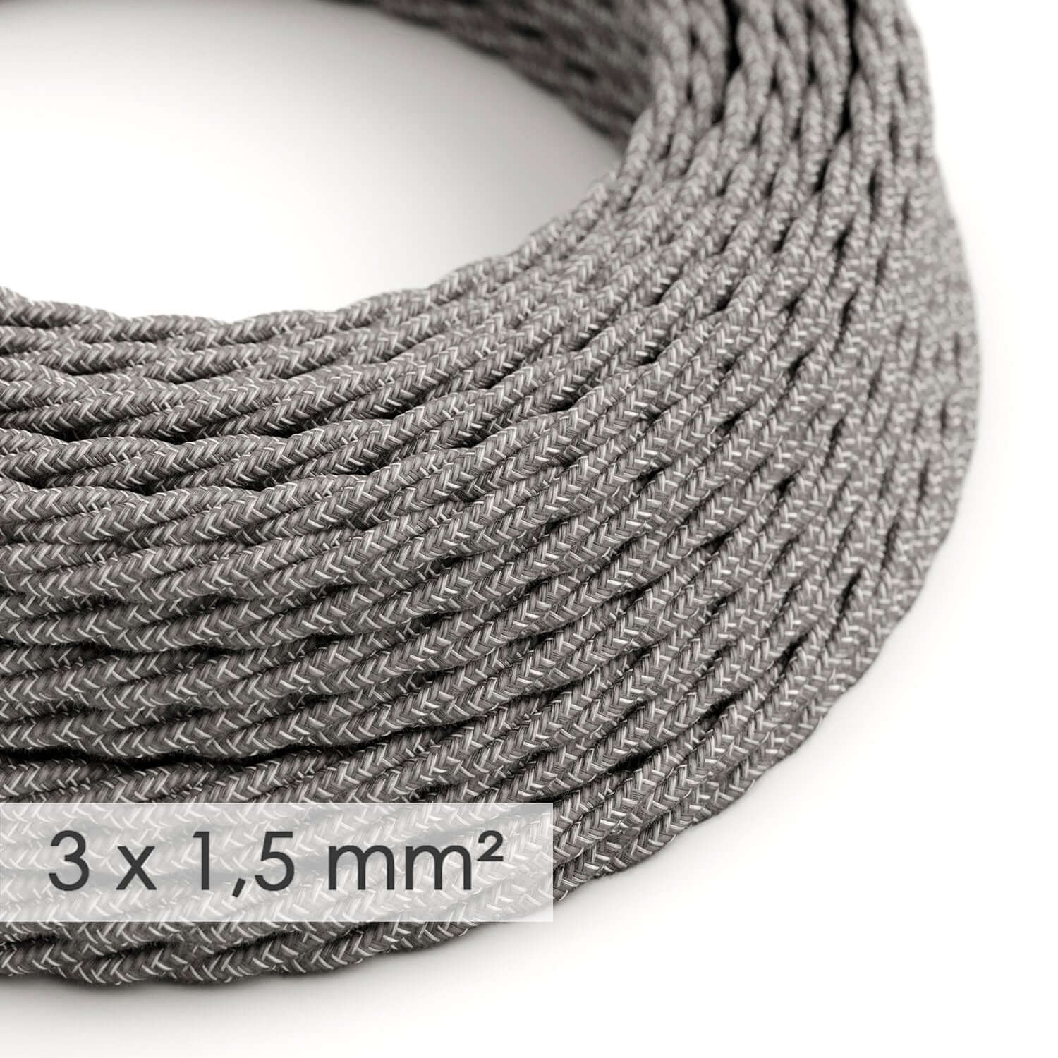 Câble électrique à large section 3x1,50 tressé - lin naturel Gris TN02
