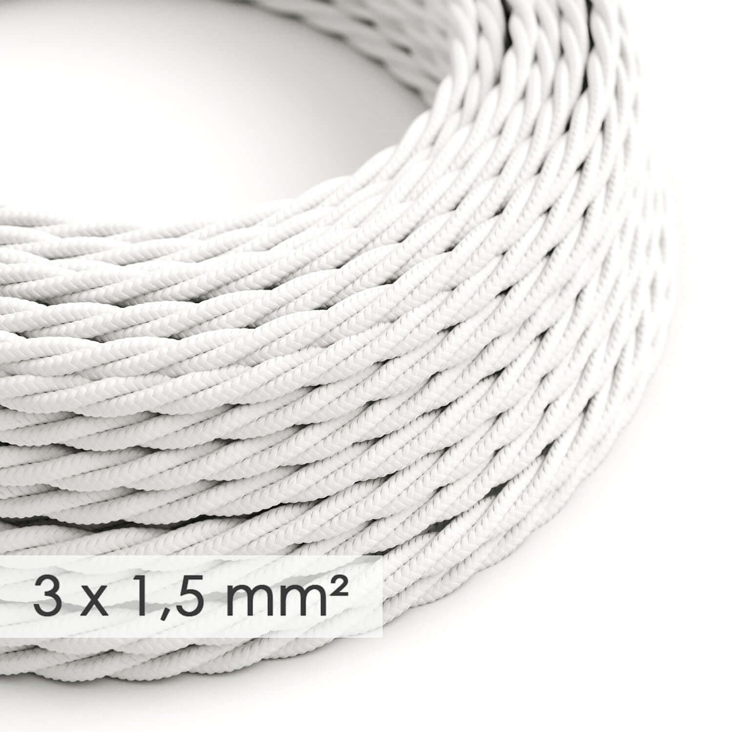 Câble électrique à large section 3x1,50 tressé - tissu effet soie Blanc TM01