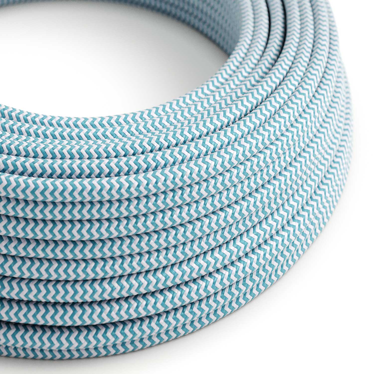 Câble électrique coloré brillant Bleu Cyan et Blanc Optique ZigZag - L’Original Creative Cables, idéal pour vos lampes - RZ11
