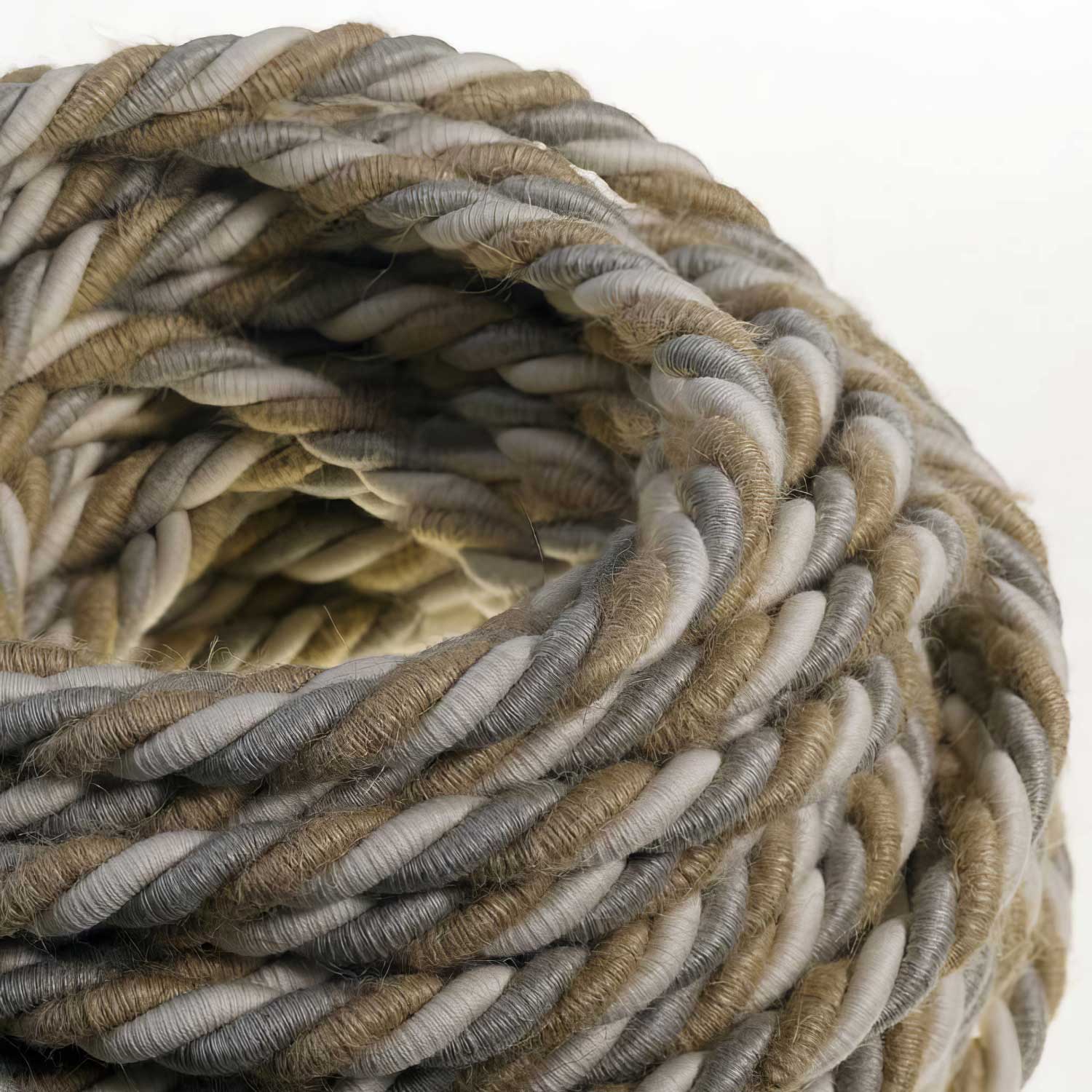 Câble électrique torsadé avec fil 18/3 AWG à l’intérieur. Recouvrement en lin naturel, coton et jute Country - Image 2