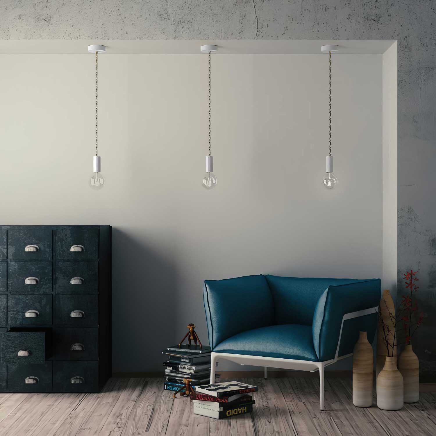 Câble électrique torsadé avec fil 18/3 AWG à l’intérieur. Recouvrement en lin naturel, coton et jute Country - Image 3