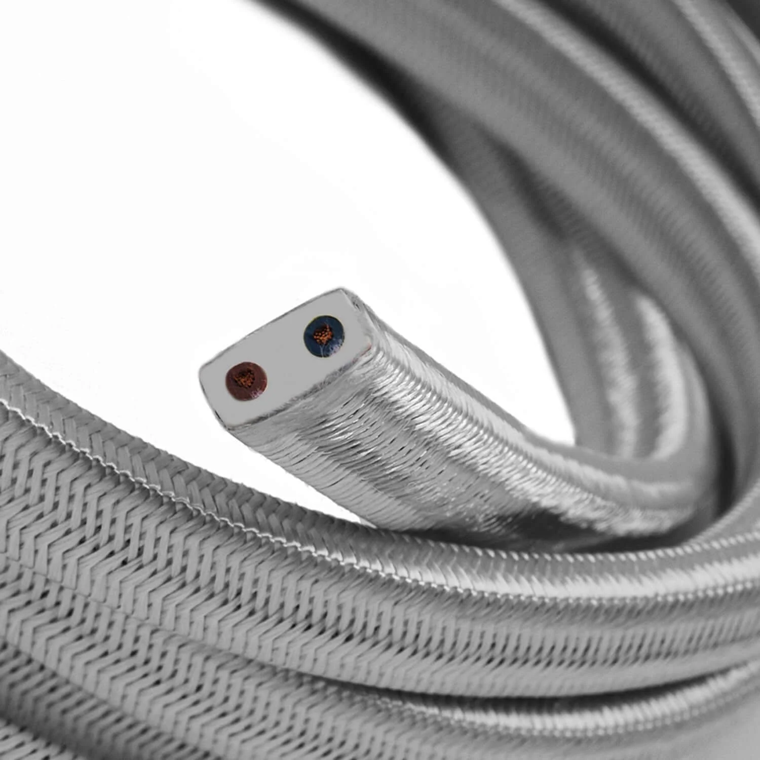 Câble électrique pour guirlande lumineuse recouvert de tissu Argent CM02 - Image 2
