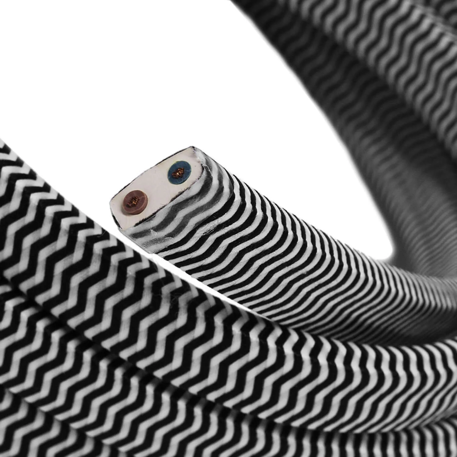 Câble électrique pour guirlande lumineuse gainé tissu ZigZag Blanc - Noir CZ04 - Image 2