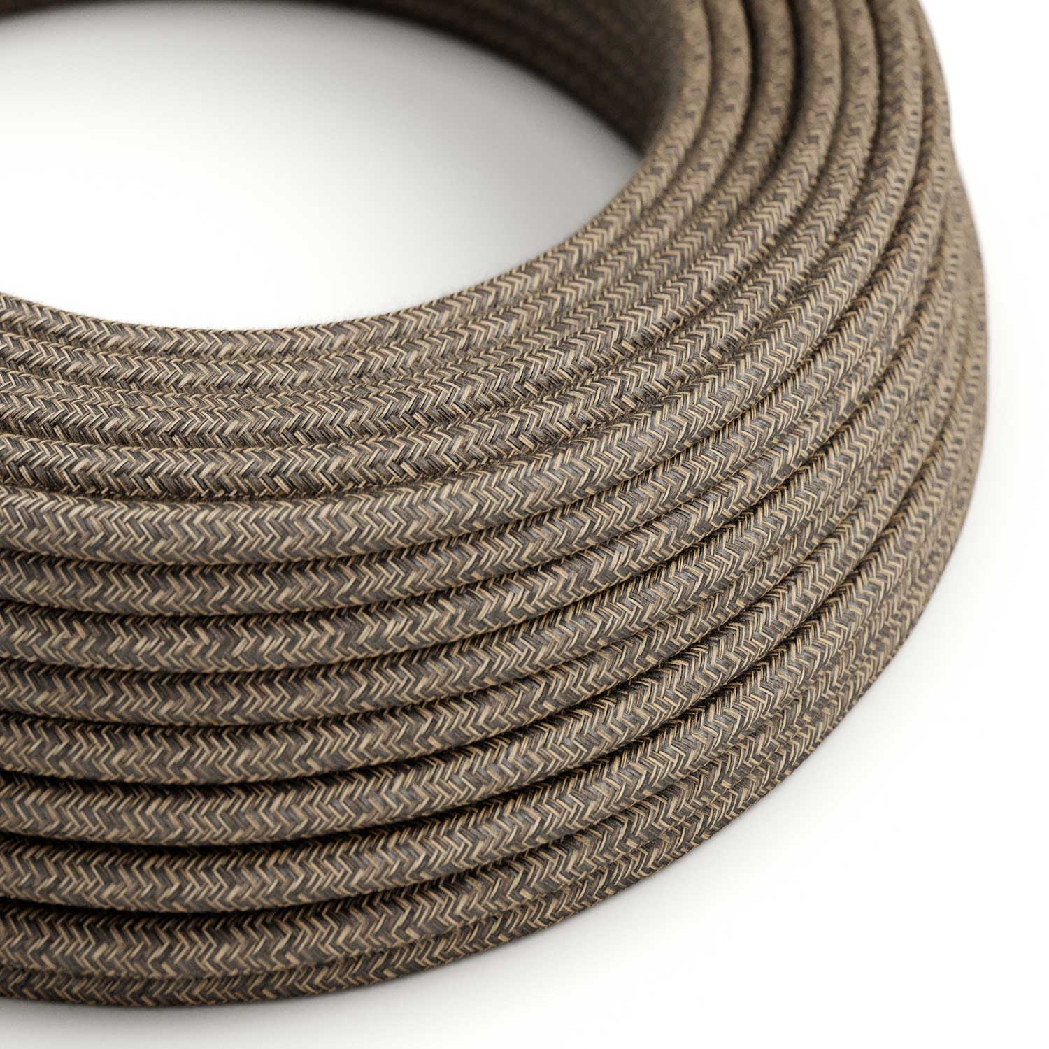 Câble rond résistant aux UV, avec gaine extérieure en lin naturel Brun SN04 pour usage extérieur - Compatible Eiva Outdoor