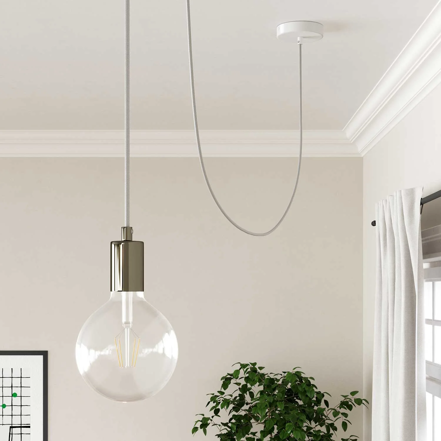 Câble Vertigo HD rond gainé tissu blanc et aluminium ERM46 - Image 3