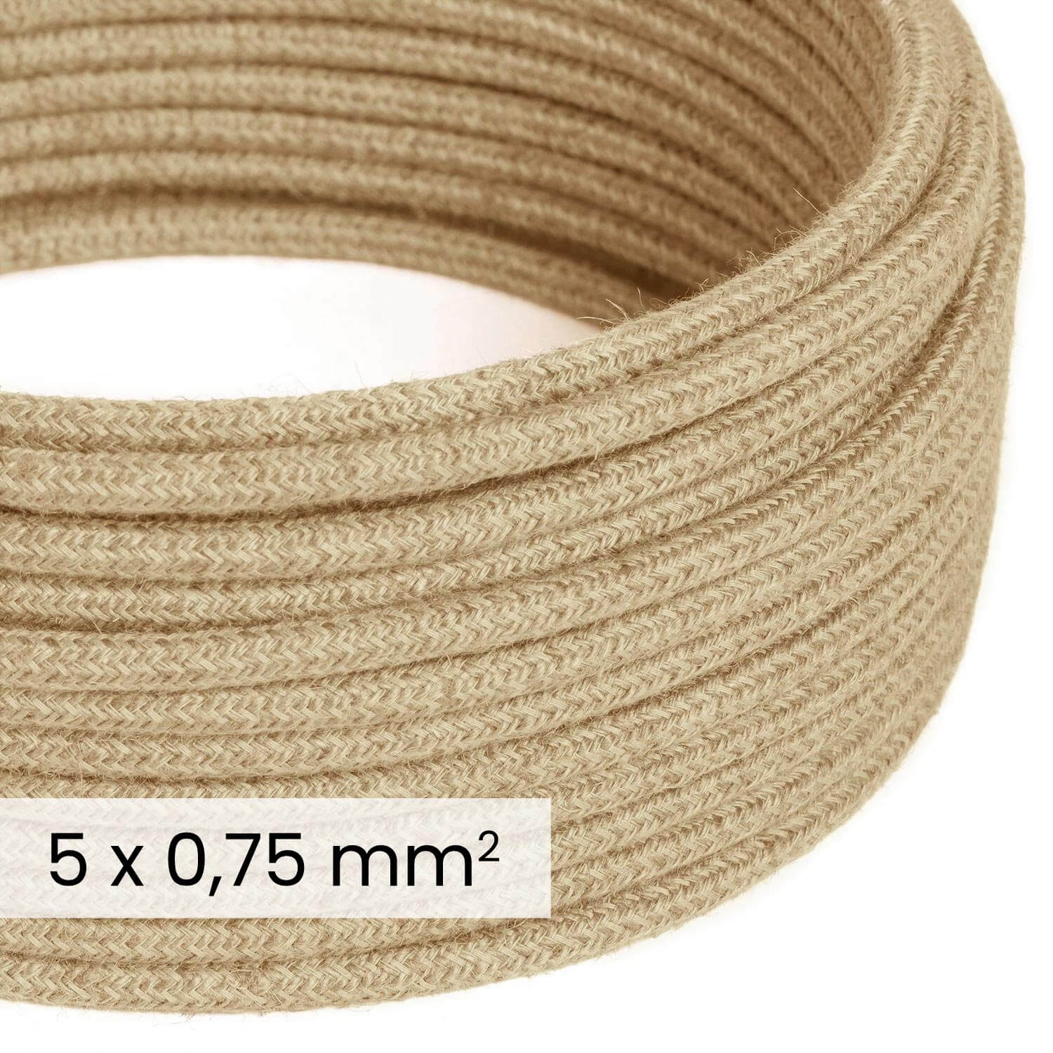 Câble électrique textile DALI 5x0,75 mm² neutre en jute - Fil en tissu naturel pour luminaires design RN06