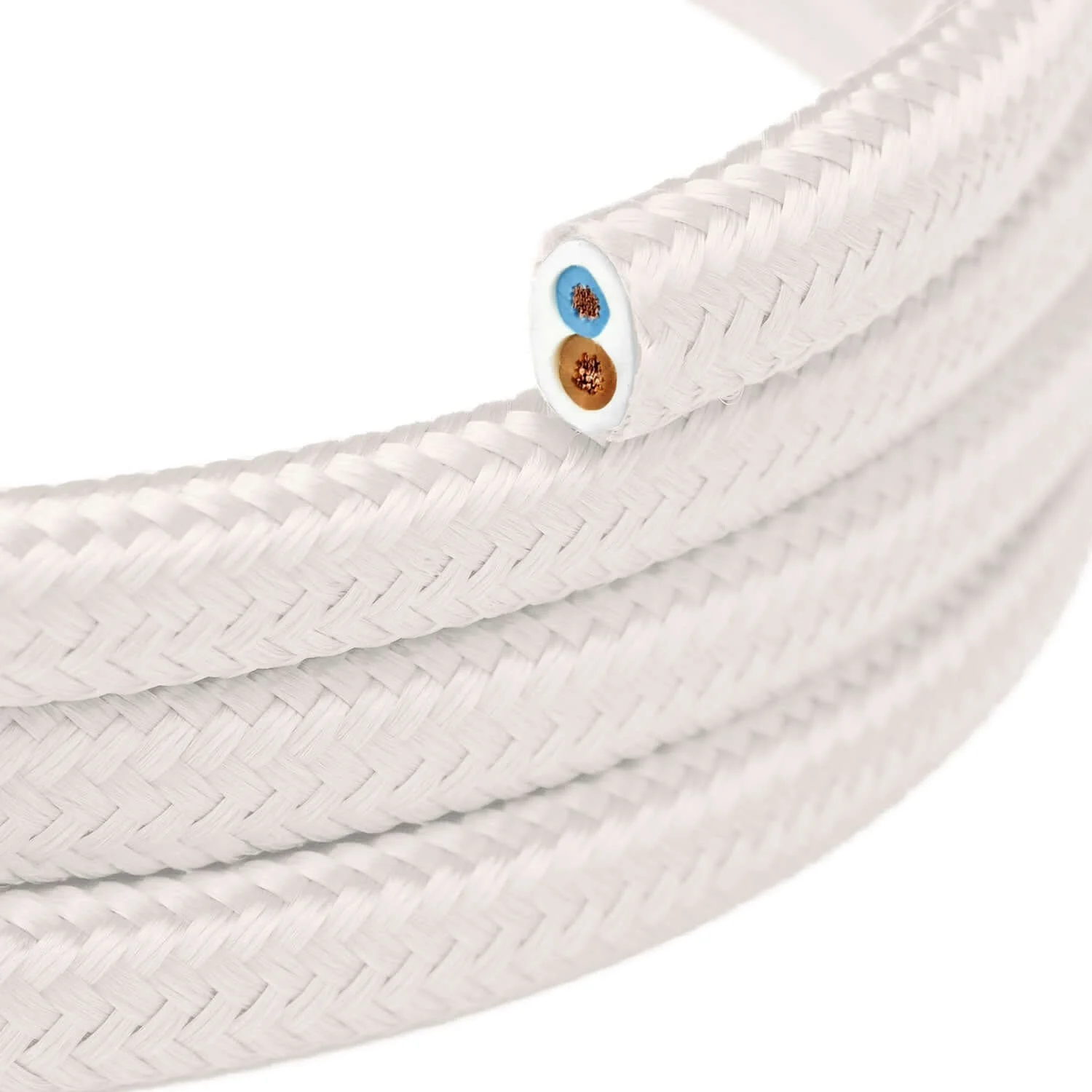 Câble électrique textile plat Blanc Optique brillant - PM01