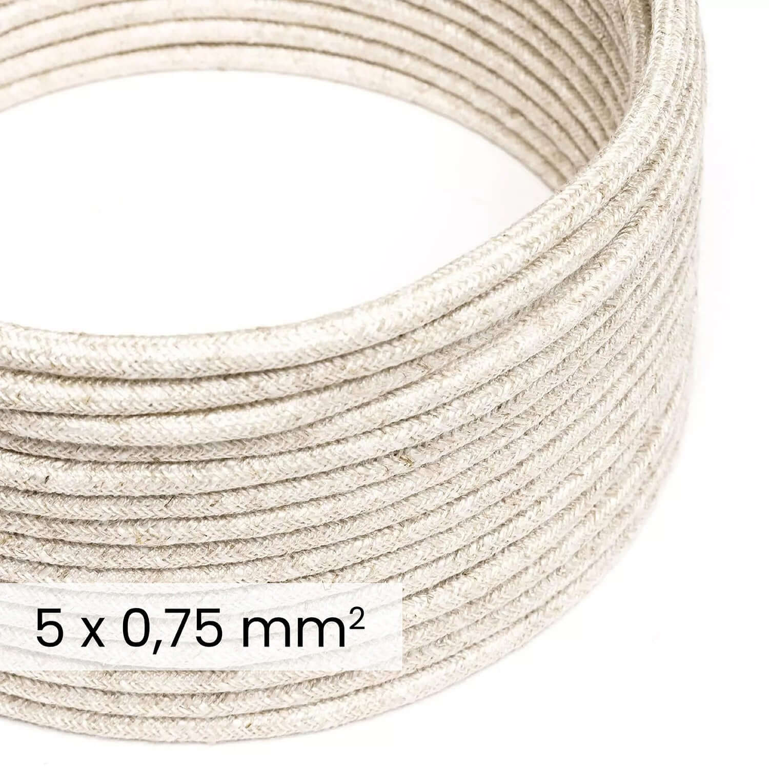 Câble électrique textile DALI 5x0,75 mm² lin naturel blanc - Fil pour éclairage design RN01